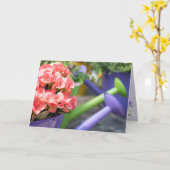 Carte bégonia rose d'anniversaire en canette d'arrosage  (Fleur jaune)