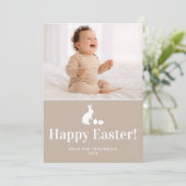 Carte Beige And White Bunny With Custom Photo Easter (Debout devant)