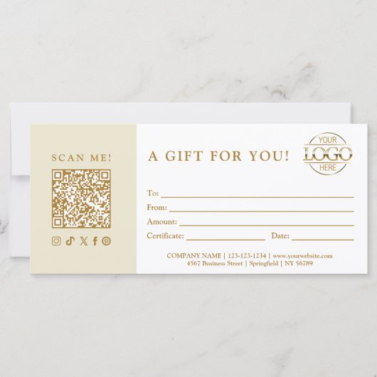 Carte Beige Modern Elegant Custom Business Gift Card (Devant)
