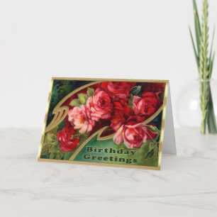 Carte Bel anniversaire assez rose floral victorien de