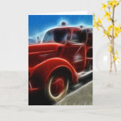 Carte Bel art rouge antique brillant de camion de (Fleur jaune)