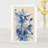 Carte bel oiseau bleu (Fleur jaune)