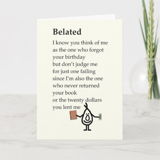 Carte Belated A Drôle Aîné Joyeux Poème Anniversaire (Devant)