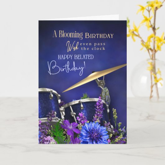 Carte Belated Birthday Card For Drummer (Fleur jaune)