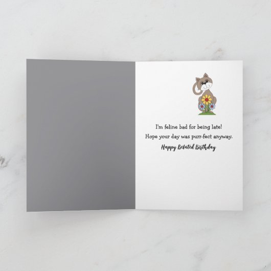 Carte Belated Birthday Gray Tabby Cat (Intérieur)