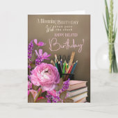 Carte Belated Tutor Birthday – Pink Roses & Study Theme (Devant)