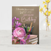 Carte Belated Tutor Birthday – Pink Roses & Study Theme (Fleur jaune)
