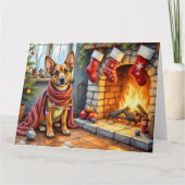 Carte Belgian Malinois Fireplace with Christmas Lights (Devant)