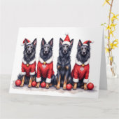 Carte Belgian Shepherd Christmas Dress Santa Hat (Fleur jaune)