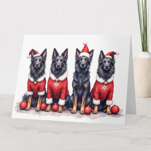 Carte Belgian Shepherd Christmas Dress Santa Hat (Devant)