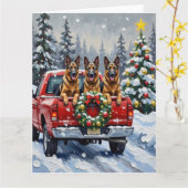 Carte Belgian Shepherd Christmas Red Truck Holiday (Fleur jaune)