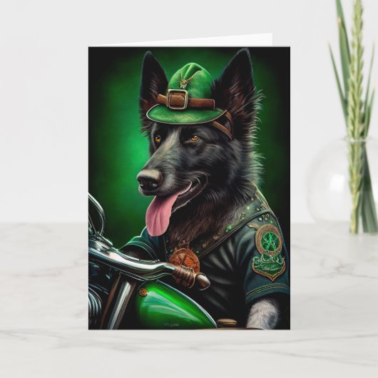 Carte Belgian Shepherd conduite vélo St. Patrick's Day (Devant)