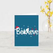 Carte Believe Bigfoot Sasquatch Reindeer Santa Hat Merry (Fleur jaune)