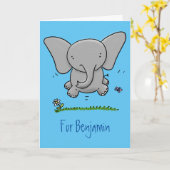 Carte Belle adorable dessin d'éléphant bébé (Fleur jaune)