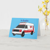 Carte Belle ambulance rouge caricature van (Fleur jaune)