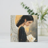 Carte Belle Ange Gothique et Rose Blanche Céleste (Debout devant)