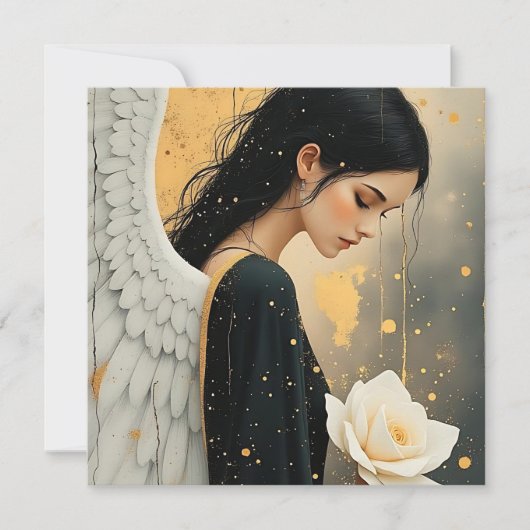 Carte Belle Ange Gothique et Rose Blanche Céleste (Devant)