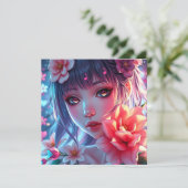 Carte Belle Anime Girl Glitchcore Floral (Debout devant)