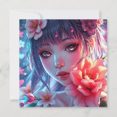 Carte Belle Anime Girl Glitchcore Floral (Devant)