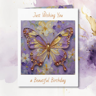 Carte Belle Anniversaire Papillon Violet et Fleurs