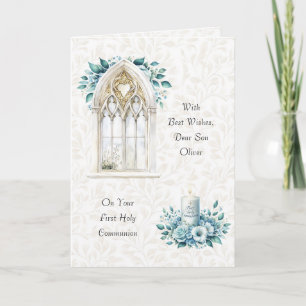 Carte Belle Aquarelle Bleue Première Communion Salutatio