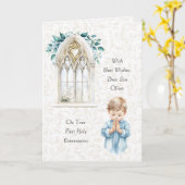 Carte Belle Aquarelle Bleue Première Communion Salutatio (Fleur jaune)