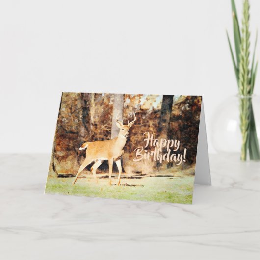 Carte Belle Aquarelle de cerf blanc Buck Anniversaire (Devant)