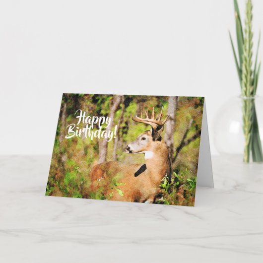 Carte Belle Aquarelle de cerf blanc Buck Anniversaire (Devant)