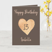 Carte Belle aquarelle de kaki Coeur 13e anniversaire  (Fleur jaune)