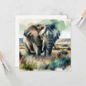 Carte Belle aquarelle éléphant (Devant/Arrière en situation)