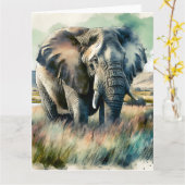 Carte Belle aquarelle éléphant (Fleur jaune)