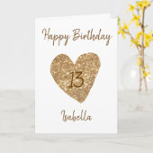 Carte Belle aquarelle or Coeur 13e anniversaire (Fleur jaune)