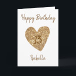 Carte Belle aquarelle or Coeur 13e anniversaire<br><div class="desc">Magnifique Gold Watercolor Heart 13th Birthday, un joli dessin d'anniversaire fait pour toute petite-fille. Si vous cherchez de jolies cartes d'anniversaire de petite-fille, des cartes d'anniversaire d'adolescent ou des cartes d'anniversaire de treizième anniversaire, celle-ci est pour vous. Le design présente un coeur doré mignon, quelque chose d'attrayant et de beau,...</div>