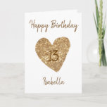 Carte Belle aquarelle or Coeur 13e anniversaire<br><div class="desc">Magnifique Gold Watercolor Heart 13th Birthday, un joli dessin d'anniversaire fait pour toute petite-fille. Si vous cherchez de jolies cartes d'anniversaire de petite-fille, des cartes d'anniversaire d'adolescent ou des cartes d'anniversaire de treizième anniversaire, celle-ci est pour vous. Le design présente un coeur doré mignon, quelque chose d'attrayant et de beau,...</div>