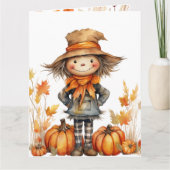 Carte Belle Automne Épouvantail avec Citrouille et Feuil (Devant)