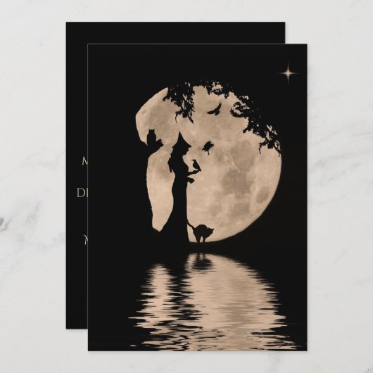 Carte Belle Bénédiction Samhain avec sorcière et animaux (Devant / Derrière)