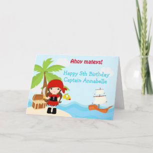 Carte Belle Brunette Pirate Girl Anniversaire