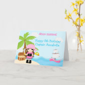 Carte Belle Brunette Pirate Girl Anniversaire (Fleur jaune)