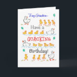 Carte Belle canalisation amusante Quacking Anniversaire,<br><div class="desc">Une carte d'anniversaire légère pour un petit-fils,  avec des rangées de mignons canards à ballons,  suivant leur Mère,  d'une aquarelle peinte à la main par Judy Adamson. Vous pouvez également modifier le texte intérieur si vous le souhaitez.</div>
