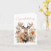 Carte Belle Cerf Entouré de Fleurs (Fleur jaune)