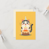 Carte Belle chatte avec gâteau d'anniversaire (Devant/Arrière en situation)