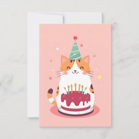 Carte Belle chatte avec gâteau d'anniversaire (Devant)