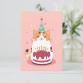Carte Belle chatte avec gâteau d'anniversaire (Debout devant)