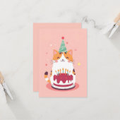 Carte Belle chatte avec gâteau d'anniversaire (Devant/Arrière en situation)