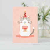 Carte Belle chatte avec gâteau d'anniversaire (Debout devant)