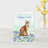 Carte Belle chatte Brown avec oeufs de Pâques et fleurs (Fleur jaune)