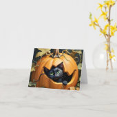 Carte Belle chatte noire dans un citrouille (Fleur jaune)