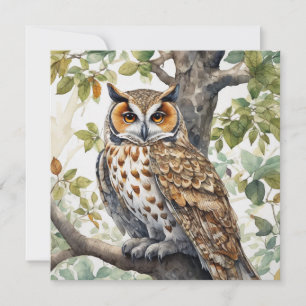 Carte Belle chouette assise sur une branche d'arbre