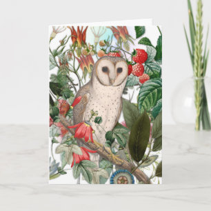 Carte Belle Chouette effraie et florales vintage