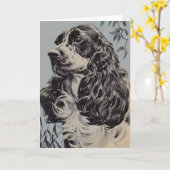 Carte belle cocker spaniel (Fleur jaune)